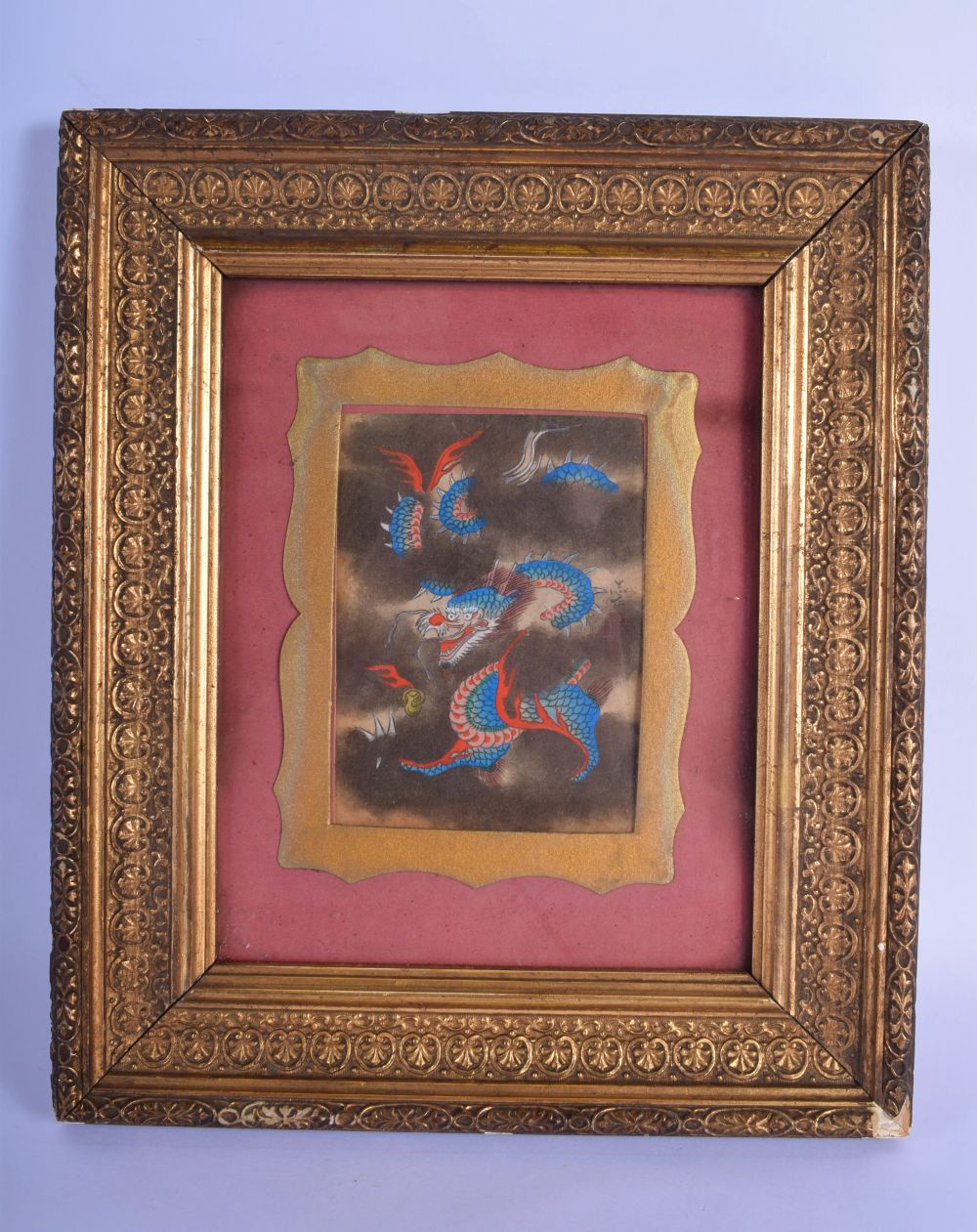 AN UNUSUAL 19TH CENTURY JAPANESE MEIJI WATERCOLOUR PAINTING depicting a blue and red dragon. Image 1