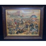 A framed print of a battle scene at Tientsin from the boxer rebellion 33 x 41cm.