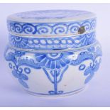 A 19TH CENTURY JAPANESE BLUE AND WHITE PORCELAIN JAR AND COVER painted with flowers and a dragon. 11