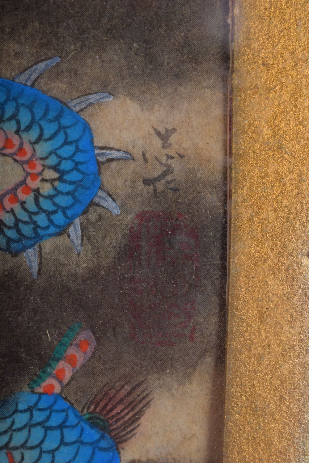 AN UNUSUAL 19TH CENTURY JAPANESE MEIJI WATERCOLOUR PAINTING depicting a blue and red dragon. Image 1 - Bild 3 aus 4