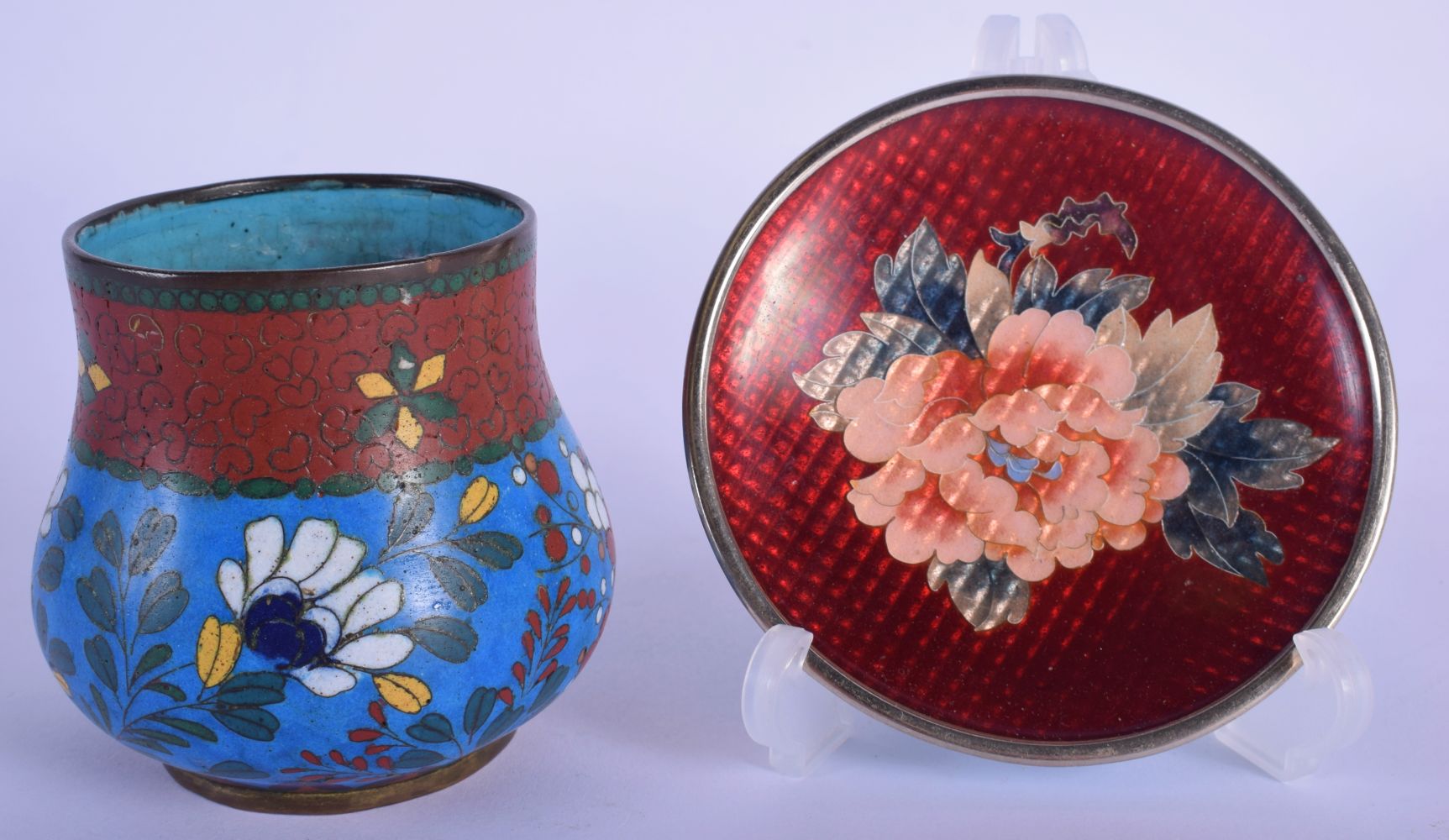 A 19TH CENTURY JAPANESE MEIJI PERIOD CLOISONNE ENAMEL CENSER together with a later taisho period clo