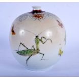 AN EARLY 20TH CENTURY JAPANESE MEIJI PERIOD PORCELAIN VASE painted with insects. 11 cm x 6 cm.