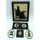 A set of miniature Silhouettes together with a larger framed printed silhouettes. 24 x 20cm (6)