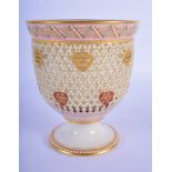 A FINE ROYAL WORCESTER PEDESTAL OPENWORK GOBLET VASE painted with jewelled motifs. 14 cm x 11 cm.