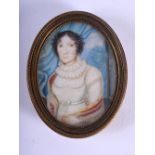 AN 18TH CENTURY PAINTED IVORY PORTRAIT MINIATURE depicting a female. Image 6.5 cm x 4.5 cm.