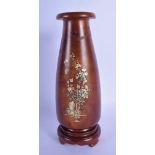 AN EARLY 20TH CENTURY CHINESE HARDWOOD MOTHER OF PEARL VASE inlaid with mother of pearl foliage. 27