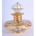 A 19TH CENTURY FRENCH PARIS PORCELAIN SCENT BOTTLE AND STOPPER painted with foliage. 11 cm x 8 cm.