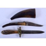 AN ANTIQUE FRENCH TARRY LEVIGNE HORN HANDLED HUNTING KNIFE together with another antique horn knife