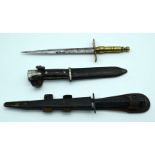A vintage Watham Rogers dagger in a Sheath together another dagger and a RZM Hitler youth knife 29cm