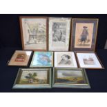 A miscellaneous collection of framed oils on canvas, lithographs, photographs and prints 36 x 27cm(9