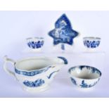 A PAIR OF 18TH CENTURY WORCESTER THREE FLOWERS TEABOWLS together with a slip bowl, pickle dish etc.