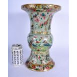 A LARGE 19TH CENTURY CHINESE CANTON FAMILLE ROSE PORCELAIN GU FORM VASE Qing, painted with birds and