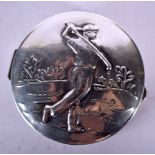 A SILVER GOLFING BOX. Sheffield 1999. 18 grams. 4 cm diameter.