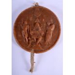 A VERY LARGE 17TH/18TH CENTURY EUROPEAN AMBER WAX SEAL decorated with royalty. 14.5 cm wide.