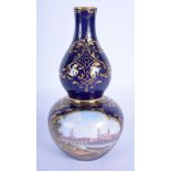 A 19TH CENTURY MEISSEN PORCELAIN GOURD FORM VASE painted with a view of Dresden. 18 cm high.
