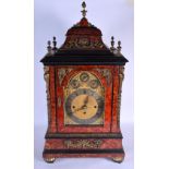 AN UNUSUAL 19TH CENTURY CONTINENTAL CARVED TORTOISESHELL BRACKET CLOCK with matching bracket. 102 cm