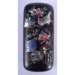 A 19TH CENTURY KOREAN JAPANESE MOTHER OF PEARL INLAID CASE decorated with fowl amongst foliage. 13 c