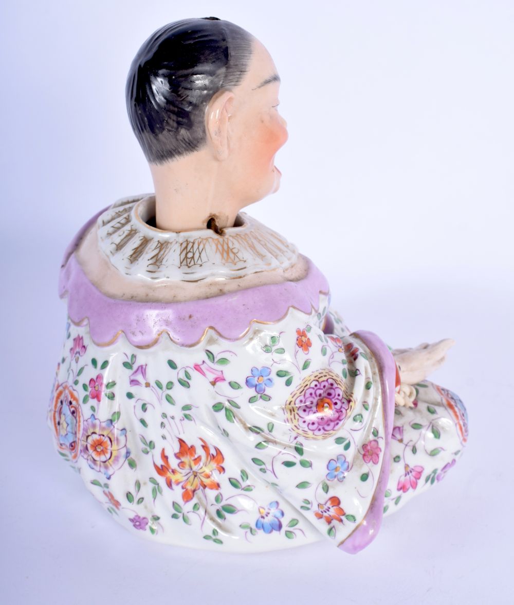 A 19TH CENTURY DRESDEN PORCELAIN NODDING FIGURE OF A CHINAMAN Meissen style, painted with flowers an - Image 3 of 4