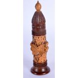 A 19TH CENTURY BAVARIAN BLACK FOREST SCENT BOTTLE AND STOPPER carved with berries and vines. 13 cm h