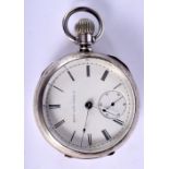 AN ELGIN WATCH COMPANY SILVER PLATED POCKET WATCH. 159 grams. 5.75 cm diameter.