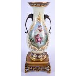 A FINE 19TH CENTURY FRENCH TWIN HANDLED PORCELAIN AESTHETIC MOVEMENT VASE painted with birds. 28 cm