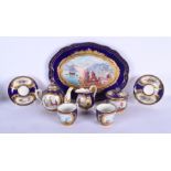 A FINE 19TH CENTURY FRENCH SEVRES PORCELAIN CABARET SET ON STAND painted with figures, shells and ex