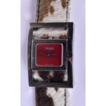 A LADIES DENDI COW HIDE WRISTWATCH. 3 cm x 4.25 cm.