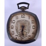 AN ART DECO WALTHAM SILVER POCKET WATCH. 4 cm square.