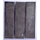 THREE ART DECO BRONZE PLAQUES. 32 cm x 8 cm. (3)