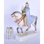 A LARGE HUNGARIAN HEREND PORCELAIN FIGURE OF A MALE modelled upon a horse. 35 cm x 27 cm.