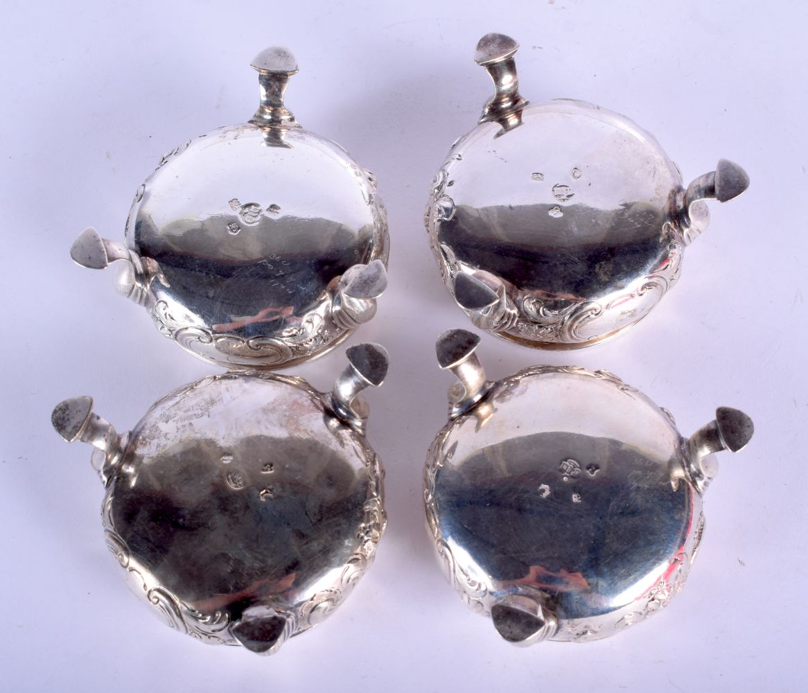 FOUR 18TH CENTURY SILVER SALTS. London 1744 or 1784. 378 grams. 8 cm x 4 cm. (4) - Image 4 of 5