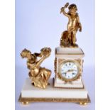 A FINE 19TH CENTURY FRENCH PLANCHON A PARIS ORMOLU AND WHITE MARBLE MANTEL CLOCK modelled as a femal