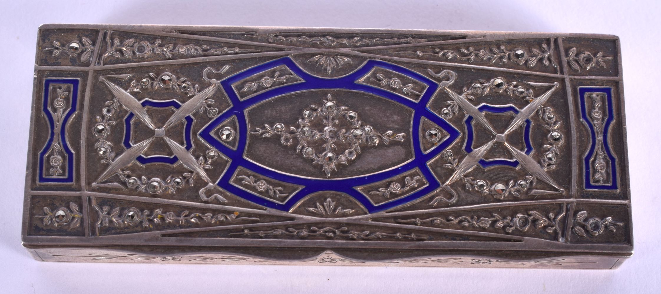 AN EARLY 20TH CENTURY NEO CLASSICAL FRENCH SILVER AND ENAMEL BOX inset with brightly polished stones - Image 3 of 7