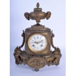 A 19TH CENTURY FRENCH BRONZE MANTEL CLOCK decorated with birds and foliage. 32 cm x 20 cm.