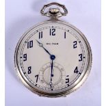 AN ART DECO SILVER PLATED WALTHAM SILVER POCKET WATCH. 53 grams. 4.75 cm diameter.