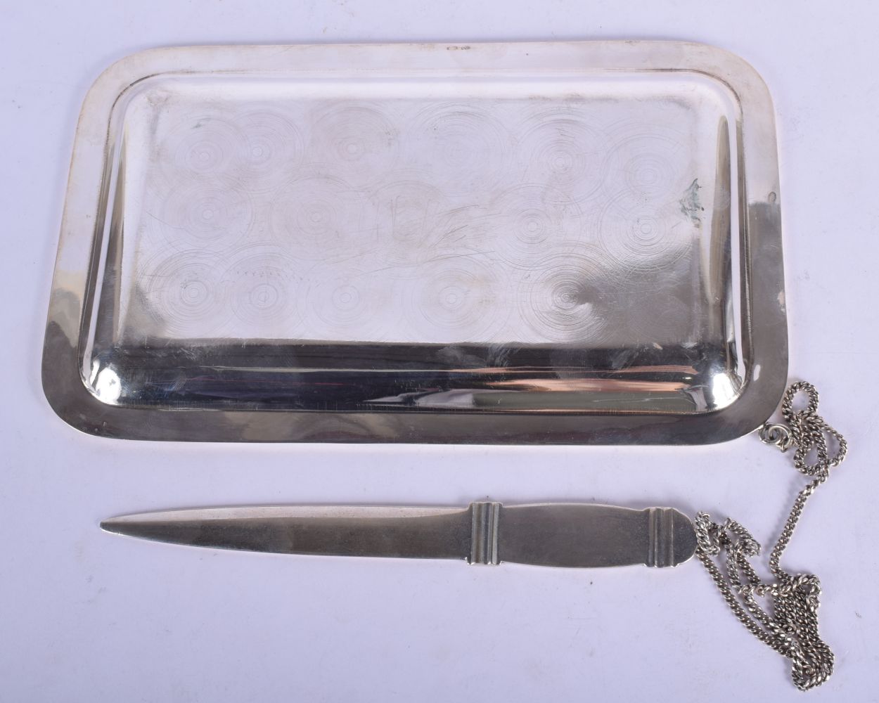 A CHARMING SILVER LETTER HOLDER and attached silver letter opener. 345 grams. 24 cm x 14 cm. - Image 3 of 5