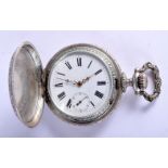 AN UNUSUAL SILVER PLATED ST GEORGE AND THE DRAGON FULL HUNTER POCKET WATCH. 101 grams. 5.5 cm diamet