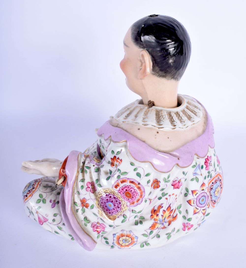 A 19TH CENTURY DRESDEN PORCELAIN NODDING FIGURE OF A CHINAMAN Meissen style, painted with flowers an - Image 2 of 4