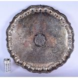 A LARGE 19TH CENTURY OLD SHEFFIELD PLATED SALVER decorated with foliage and vines. 44 cm wide.