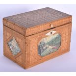 A RARE LOUIS XVI PRISONER OF WAR STRAW WORK TEA CADDY AND COVER C1780 to 1800, decorated with waterc