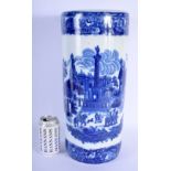 A CONTEMPORARY BLUE AND WHITE PORCELAIN STICK STAND VASE. 43 cm high.