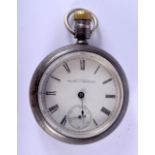 AN AMERICAN SILVER PLATED WALTHAM POCKET WATCH. 160 grams. 6 cm diameter.