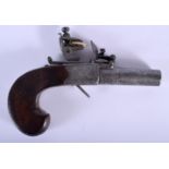 AN EARLY 19TH CENTURY ENGLISH FRUITWOOD GRIP PISTOL Moure of London. 16 cm x 9 cm.