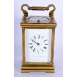 AN ANTIQUE FRENCH REPEATING CARRIAGE CLOCK. 15 cm high inc handle.