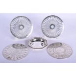 A PAIR OF 1940S SILVER MOUNTED GLASS COASTERS together with three Christofle items. Silver Birmingha