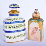 A 19TH CENTURY FRENCH PARIS PORCELAIN SCENT BOTTLE AND STOPPER together with an antique Berlin tea c