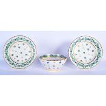 A LATE 18TH/19TH CENTURY DERBY CORN FLOWER PORCELAIN BOWL together with matching saucers. 18 cm wide