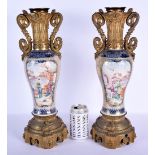 A LARGE PAIR OF 18TH CENTURY CHINESE EXPORT MANDARIN VASES Qianlong, converted to lamps, painted wit