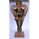 A LARGE 19TH CENTURY CONTINENTAL CARVED AND POLYCHROMED SHIPS FIGURE HEAD modelled as a winged femal