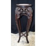 A 19TH CENTURY CHINESE MARBLE INSET PLANT STAND carved with foliage. 91 cm x 32 cm.